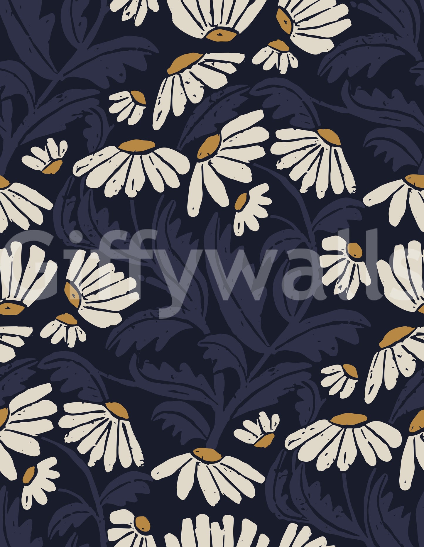 Midnight Daisy Folk Meadow Wallpaper⁠