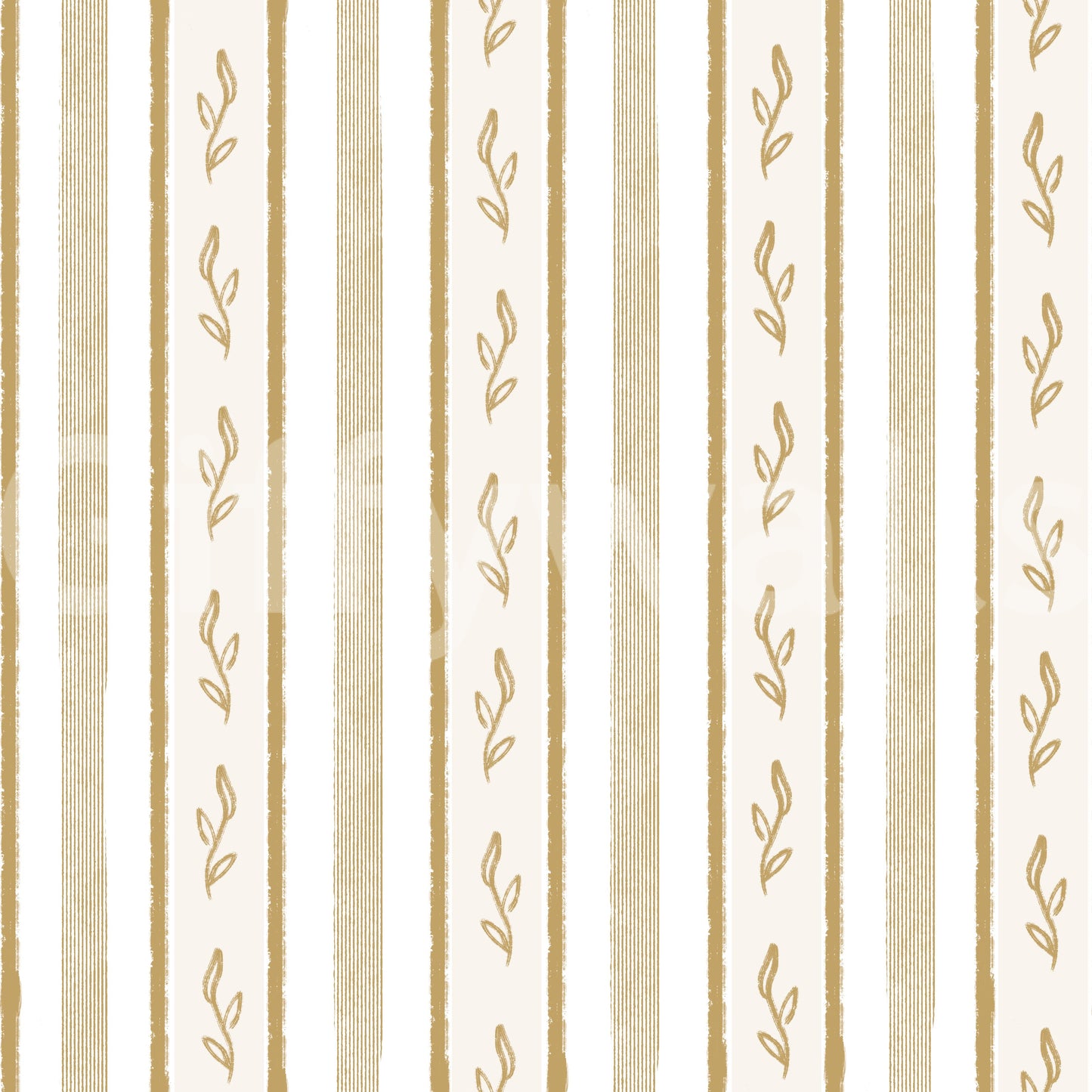 Golden Leaf Striped Botanical Wallpaper⁠