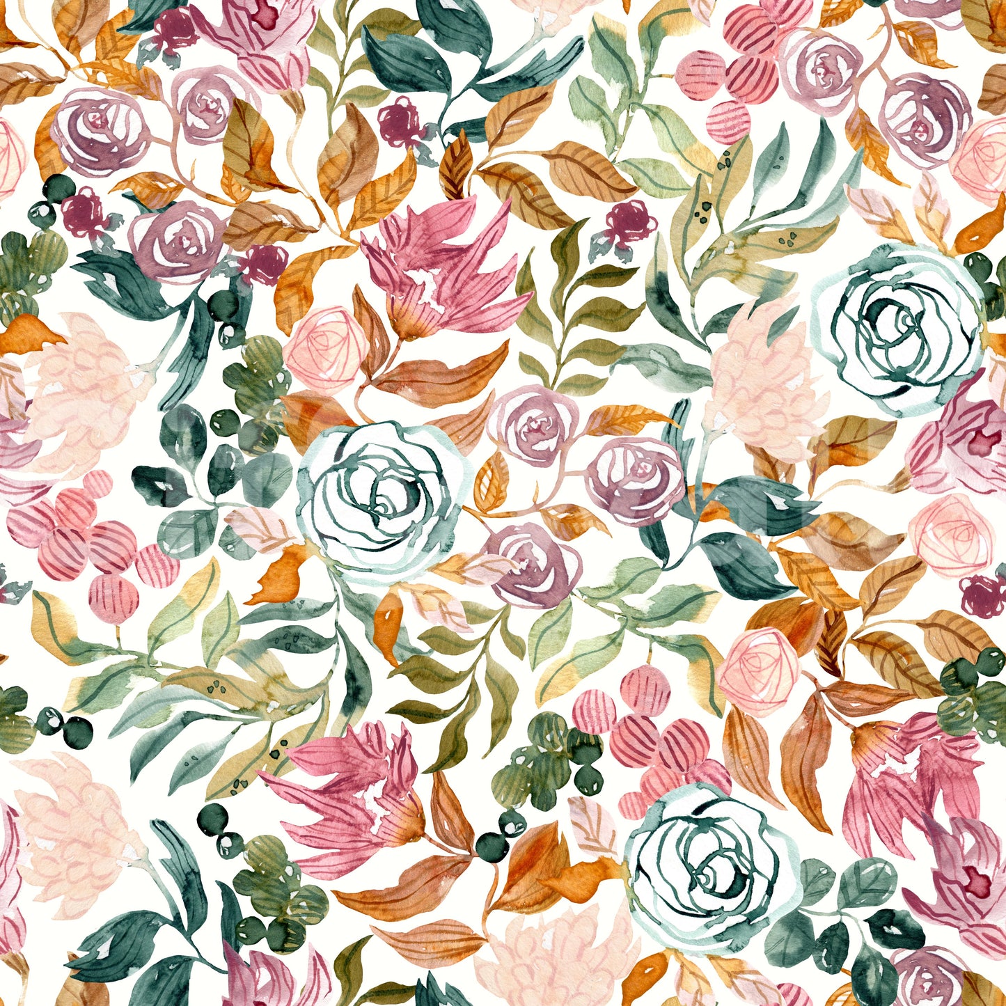 Autumn Garden Watercolor Florals Wallpaper⁠