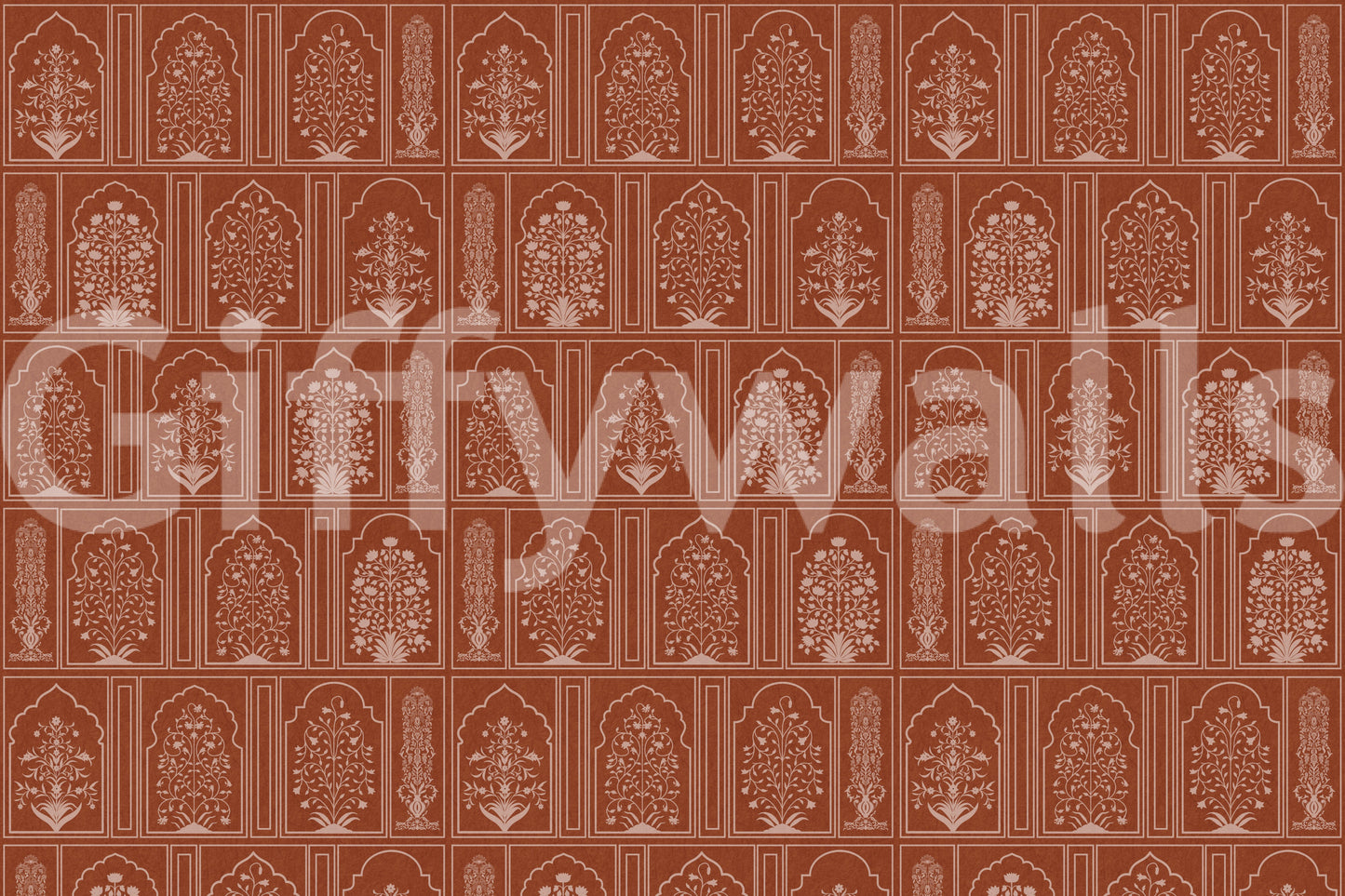 Mughal Terracotta Floral Archway Wall Mural