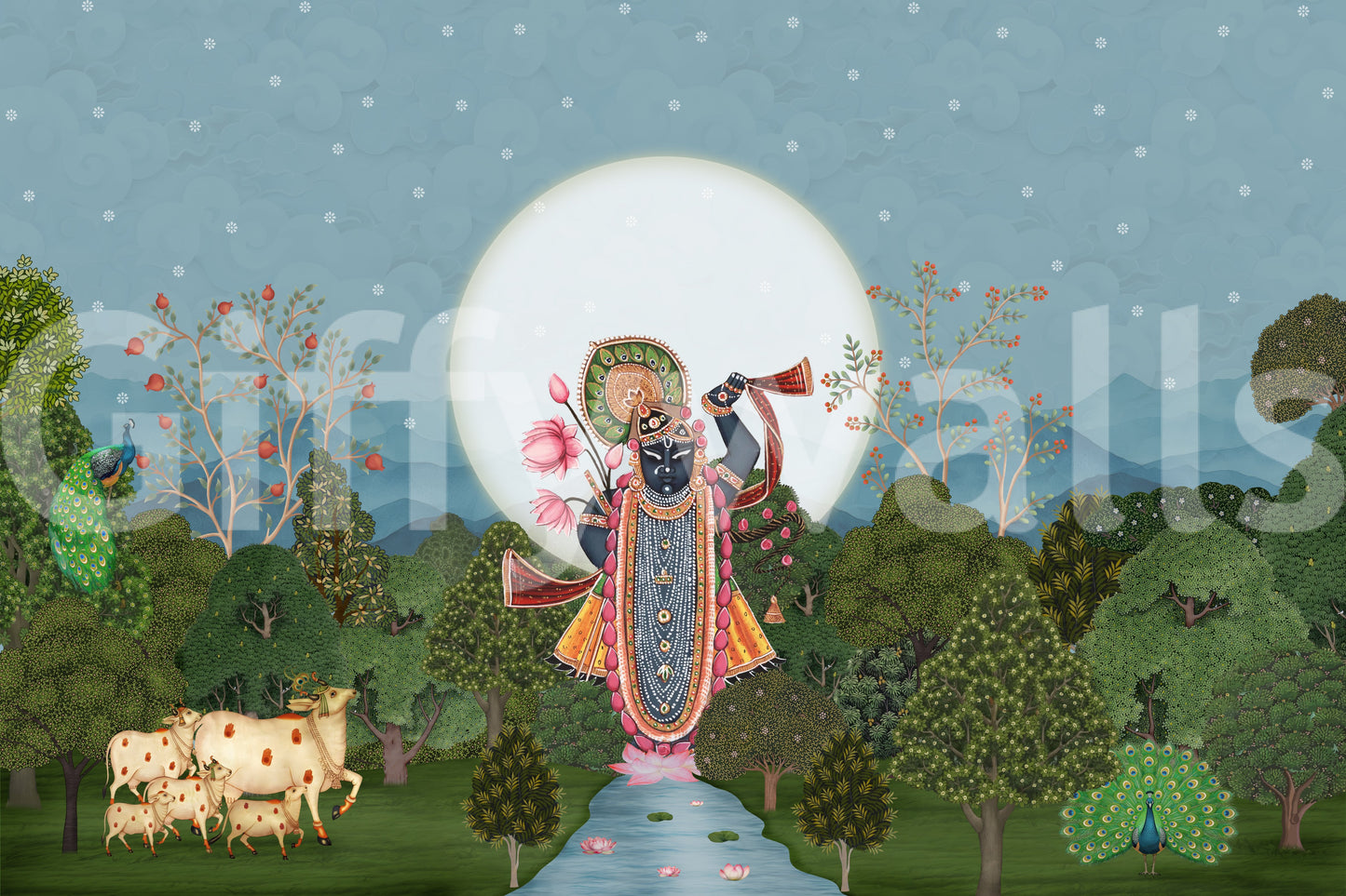 Divine Moonlight Forest Garden Wall Mural