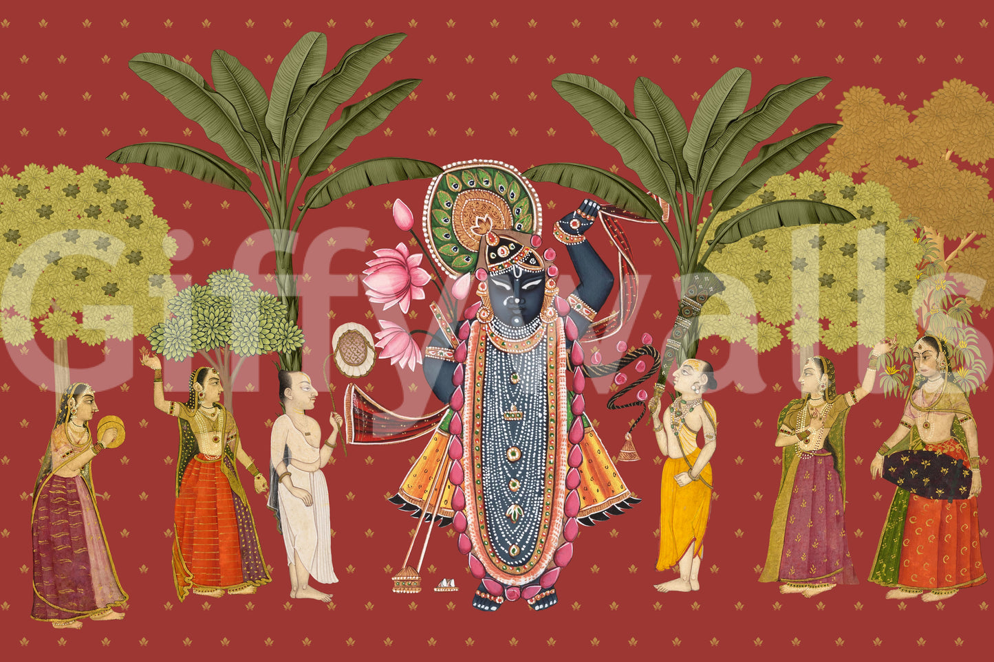 Krishna and Gopis Traditional Indian Art Wall Mural
