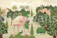 Royal Garden Peacocks and Temples Wall Mural