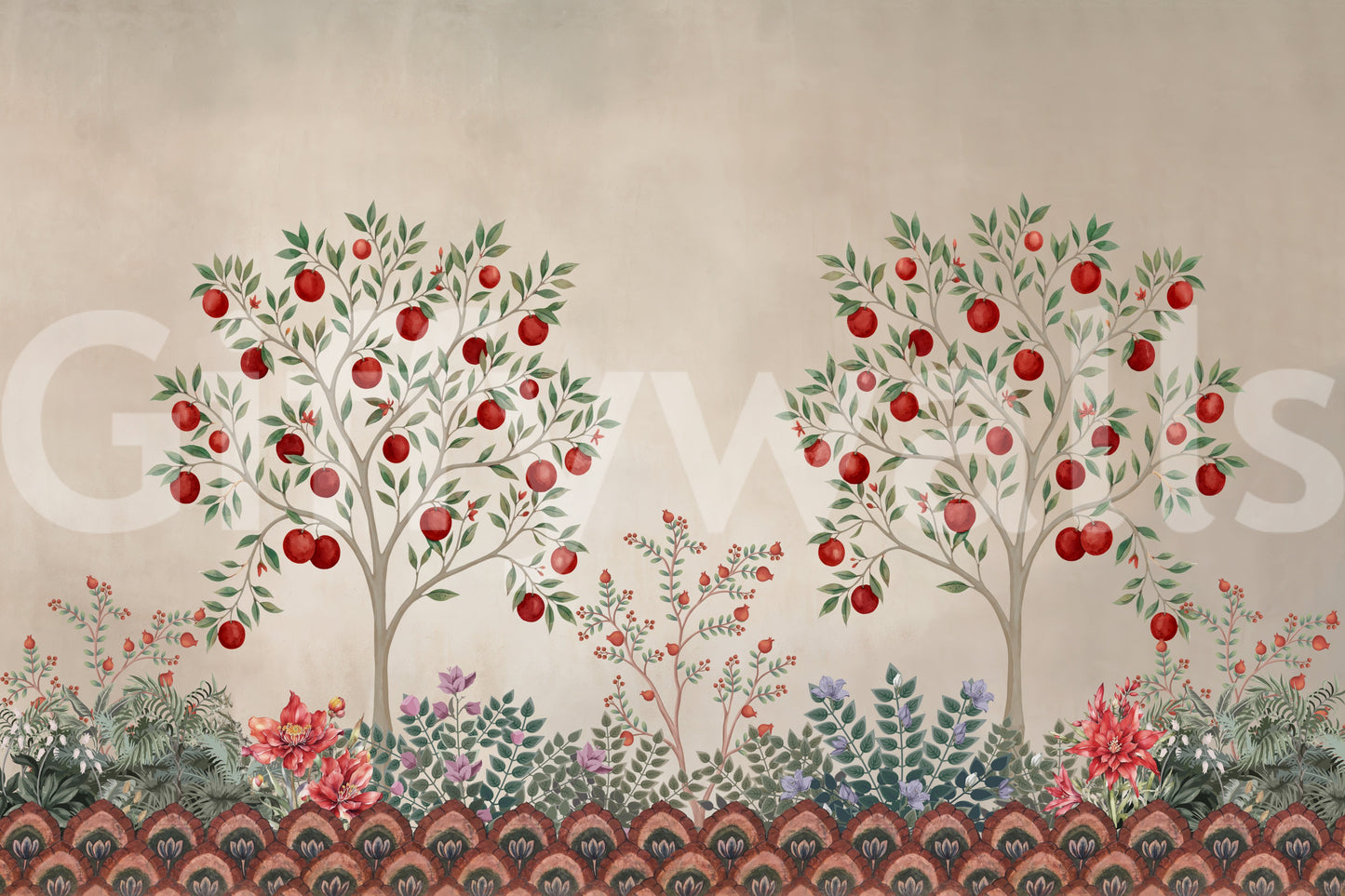 Rustic Fruit Orchard Heritage Print Wall Mural