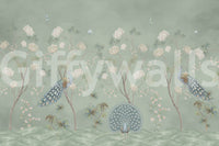 Sage Garden Peacock Scene Wall Mural