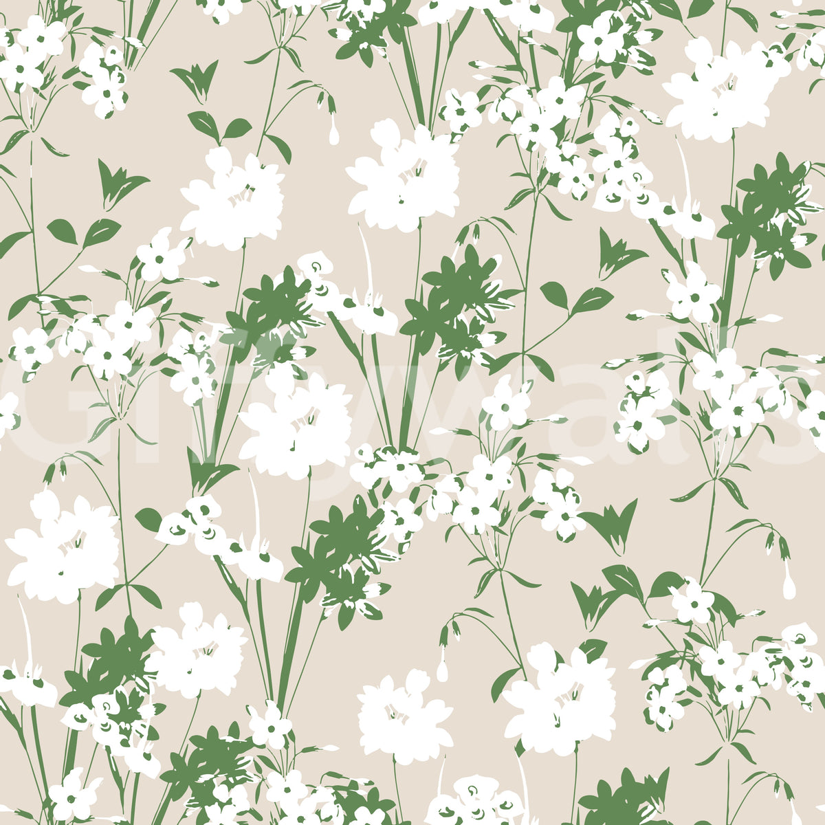 Simple two-tone blooms and foliage fill this Sage Meadow Silhouette wallpaper GD12237
