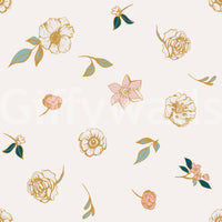 Sage and gold meadow wallpaper swatch showing scattered flowers on cream GD12281