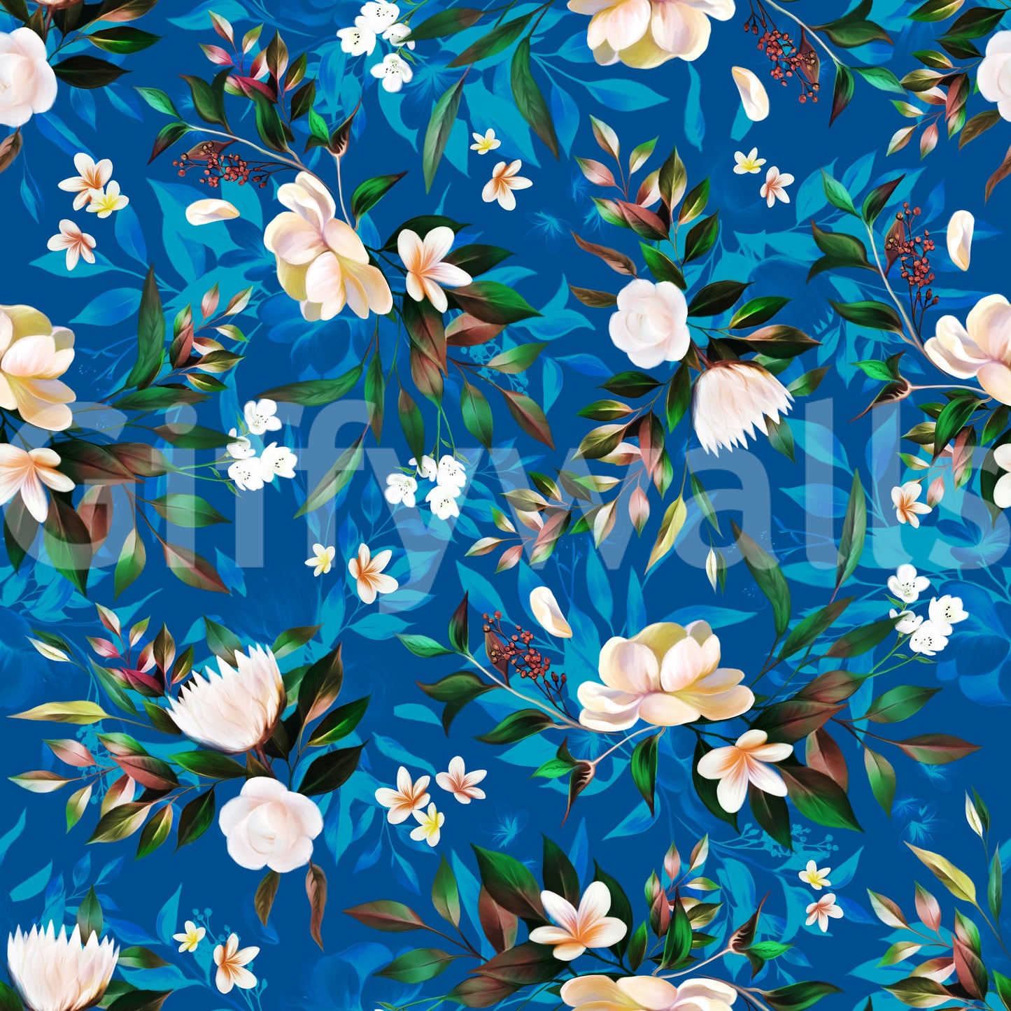 Deep Indigo Botanical Bloom Wallpaper⁠