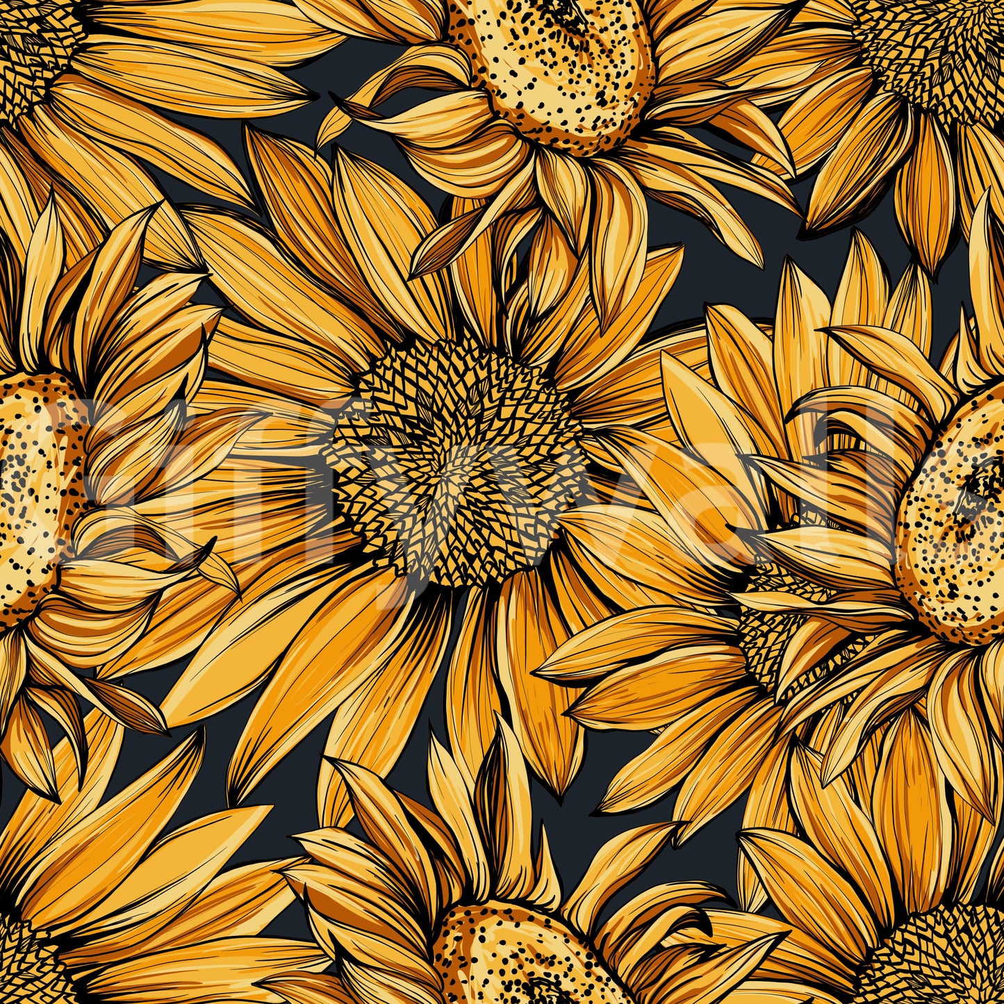 Golden Sunflower Botanical Illustration Wallpaper⁠