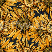 Golden Sunflower Botanical Illustration Wallpaper⁠
