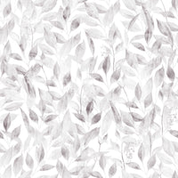 Muted grey botanical foliage repeat swatch of soft leaves on a white ground GD12337