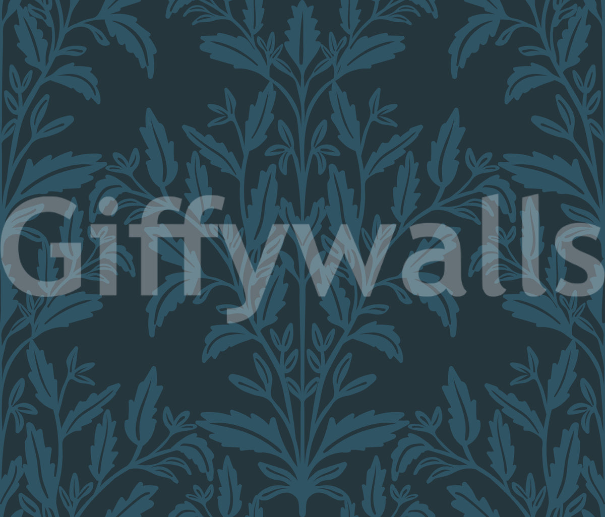 Navy tonal leaf and foliage damask wallpaper pattern swatch GD12456