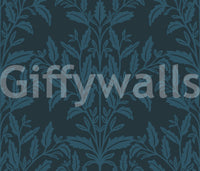 Navy tonal leaf and foliage damask wallpaper pattern swatch GD12456