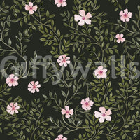 Soft Pink Floral Vines on Charcoal Wallpaper⁠