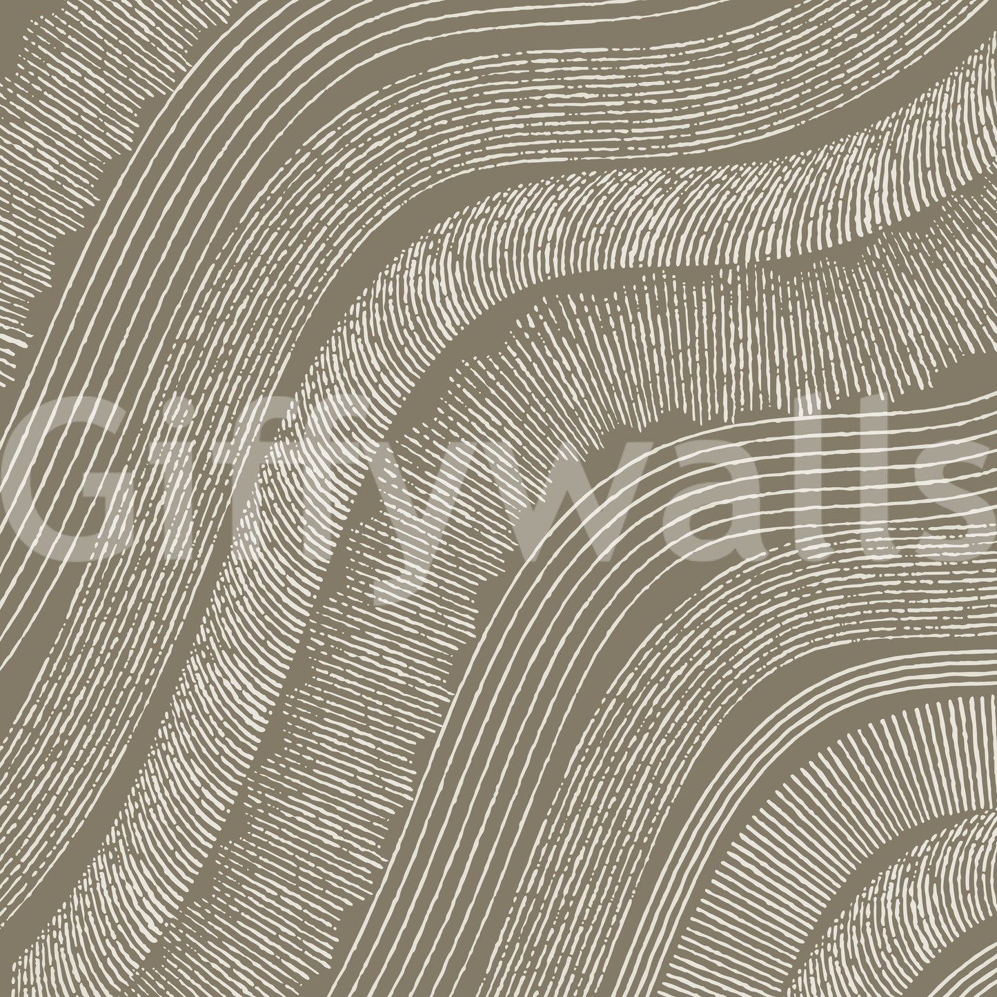 Taupe Wavy Etched Lines Wall Mural