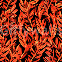 Close-up of the fiery painted tropical fronds design on a black ground GD12477
