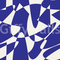 Abstract cobalt and cream geometric shapes design shown as a flat wallpaper swatch GD12480
