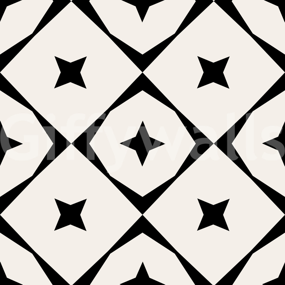 Monochrome black and white geometric star grid design shown as a flat swatch GD12482