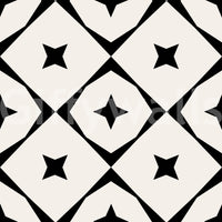 Monochrome black and white geometric star grid design shown as a flat swatch GD12482