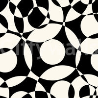 Interlocking monochrome circles wallpaper pattern in black and cream close-up GD12497