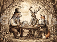Woodland Tea Party in Sepia Wall Mural