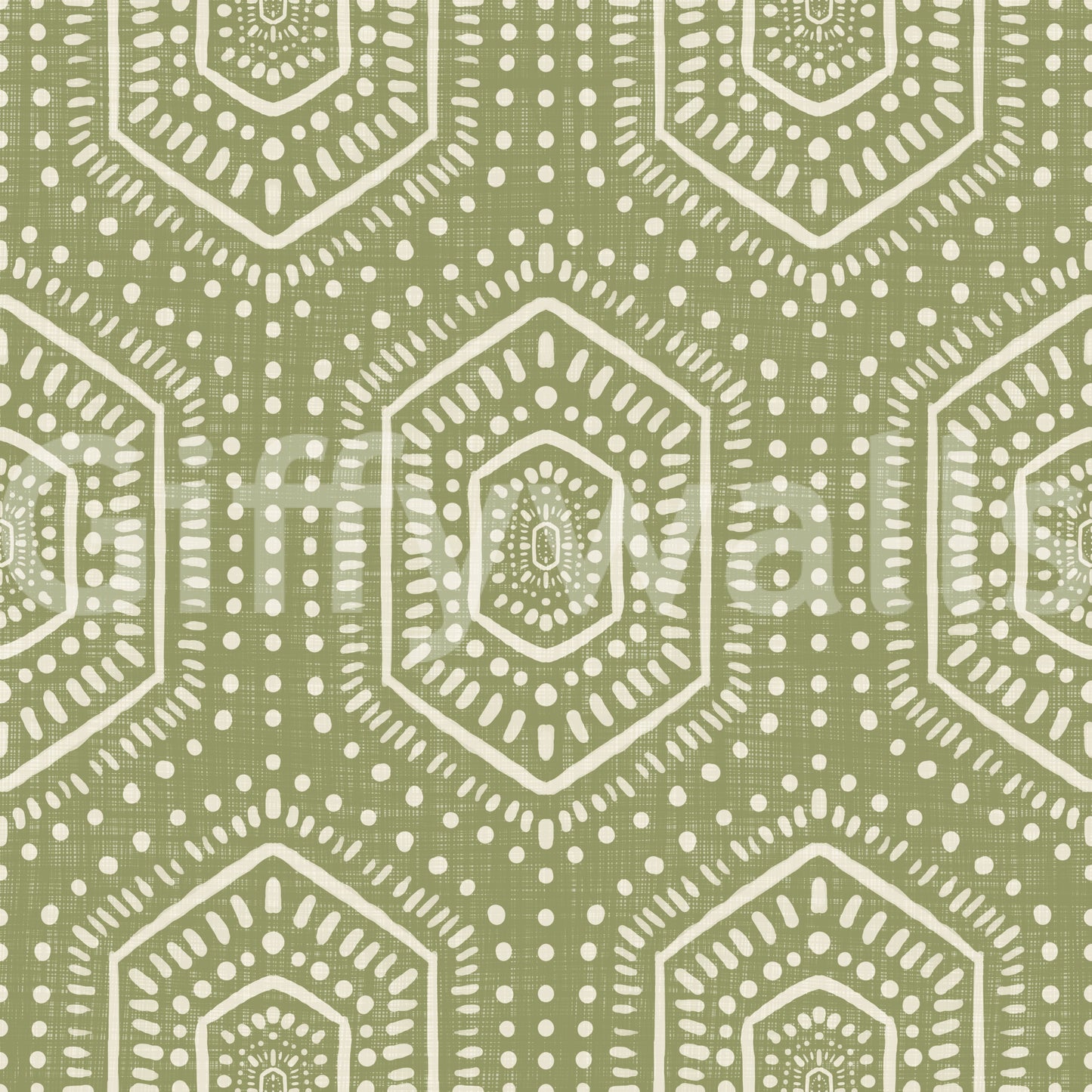 Boho Painted - Abstract Mudcloth Hexagons Tribal Geometric Pattern Meadow Green Wallpaper⁠