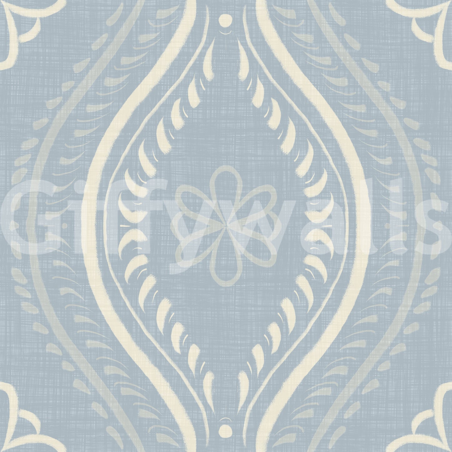 Faded Ogee Damask - French Country Blue Wallpaper⁠