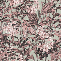Muted Sage and Rose Garden Motif Wallpaper⁠