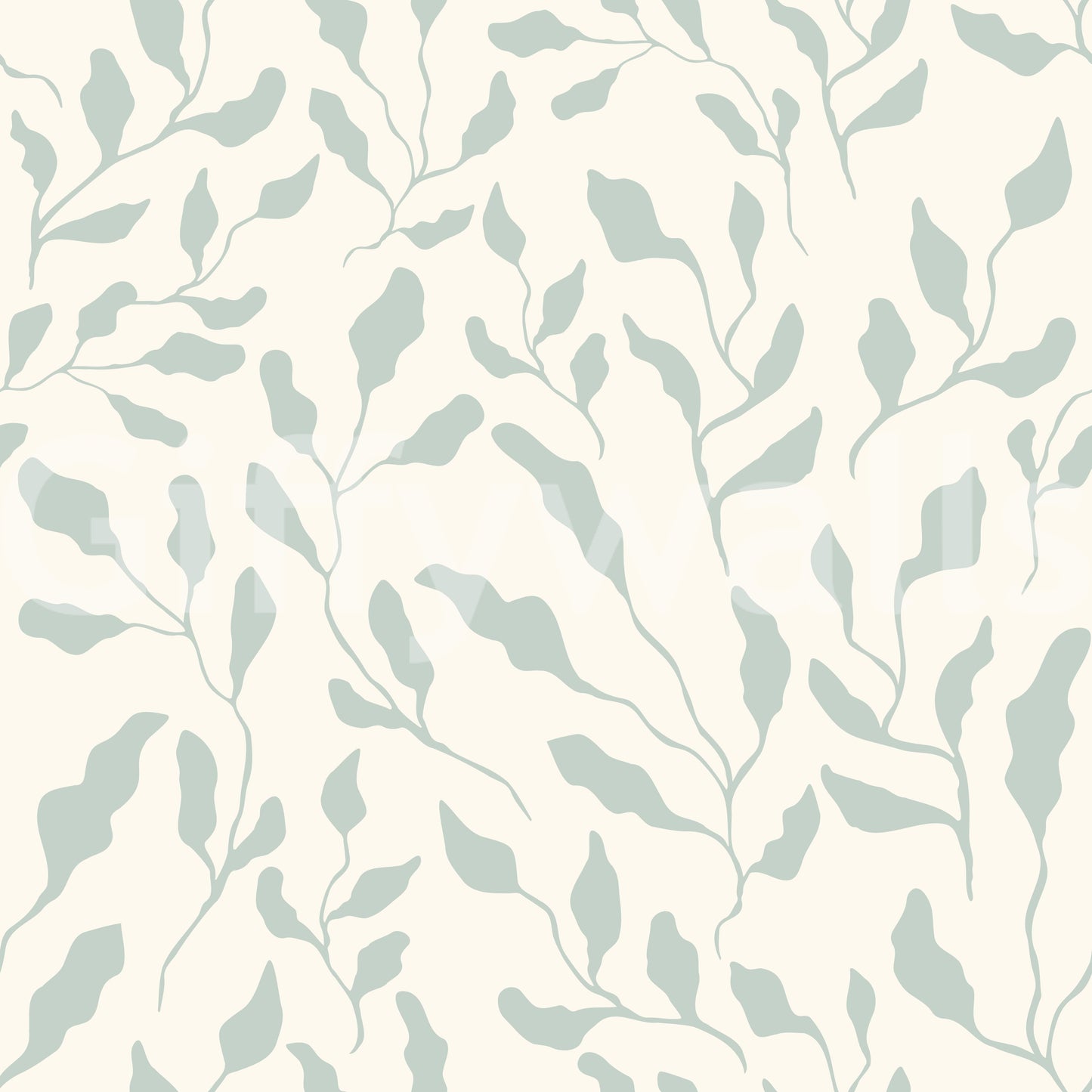 Cream and Sage Leaf Repeat Wallpaper⁠