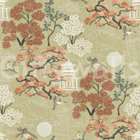 Oriental Crane and Pagoda Garden Wallpaper⁠