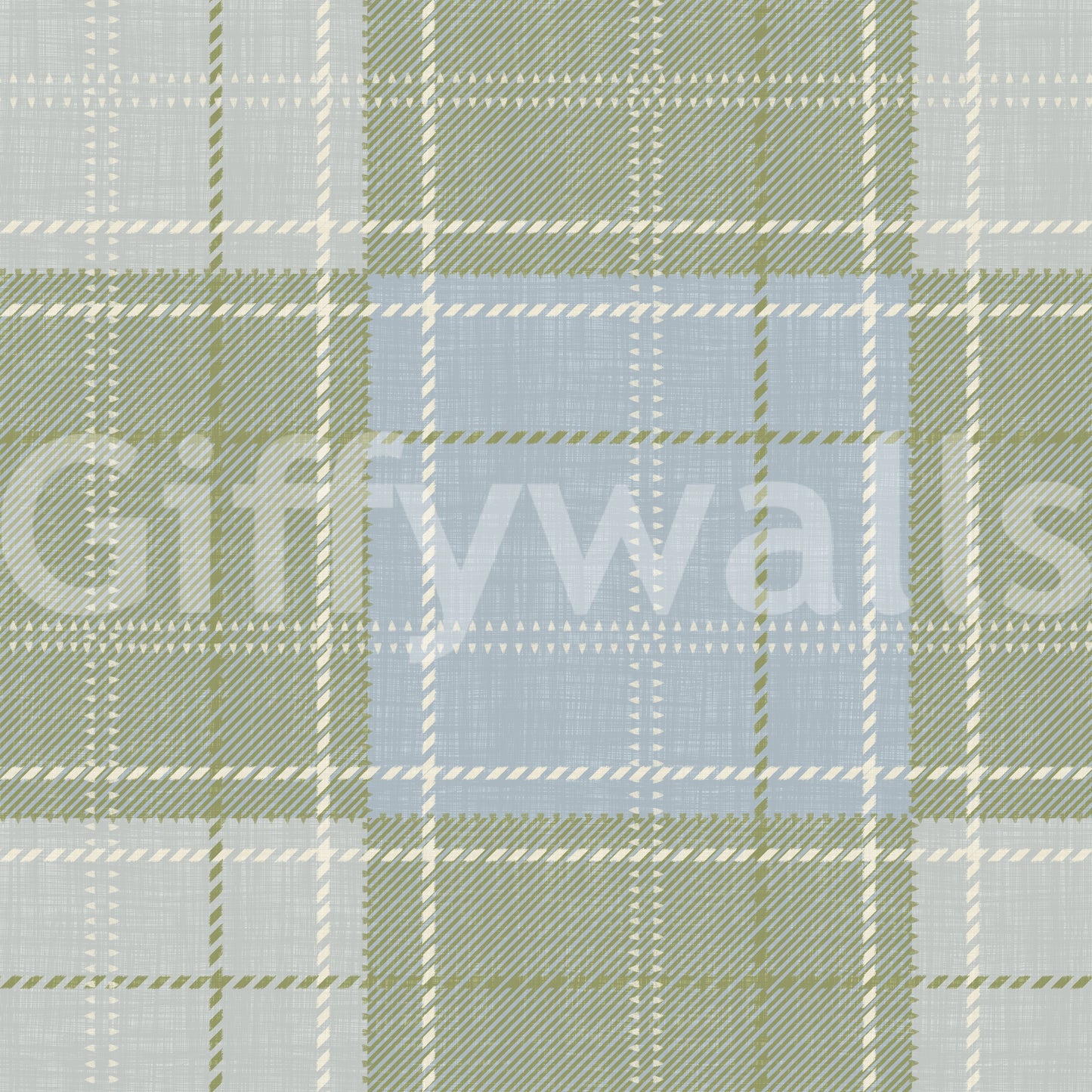 Heritage Plaid - Tartan Checkerboard Block Linen - Meadow Green & Blue Wallpaper⁠