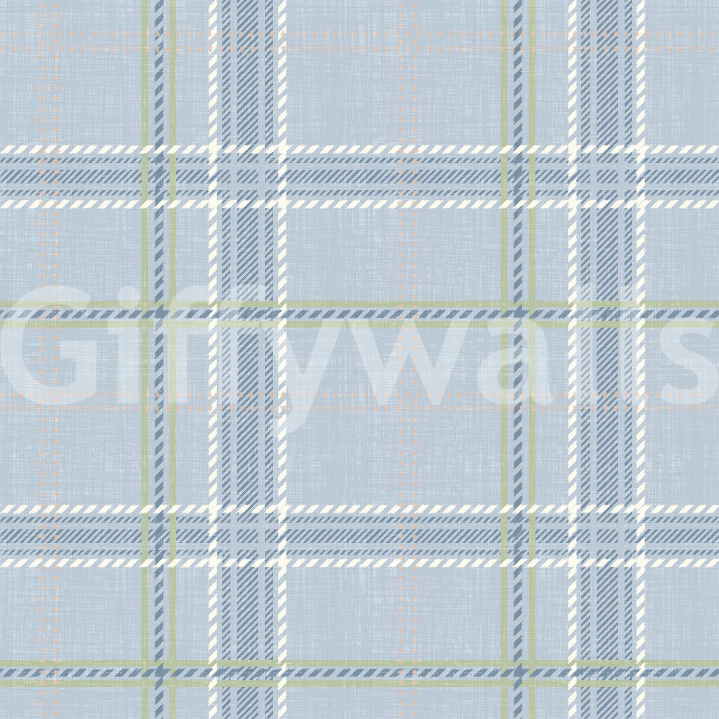 Heritage Plaid - Windowpane Tartan Check Linen - French Blue & Denim Blue Wallpaper⁠