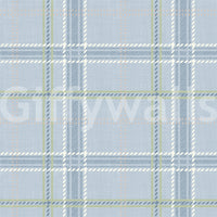 Heritage Plaid - Windowpane Tartan Check Linen - French Blue & Denim Blue Wallpaper⁠
