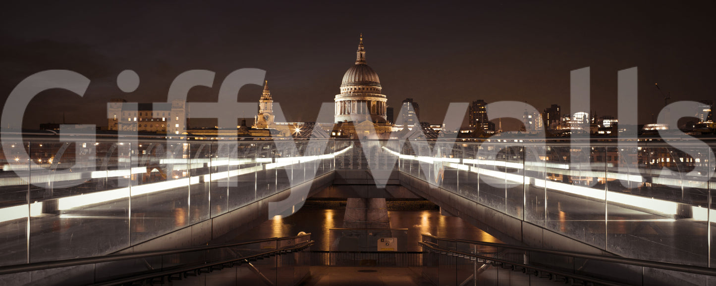 Midnight St Pauls Cathedral and Bridge View Wall Mural