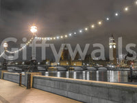Mirror-still water reflects the lamplit skyline in this Thames wall mural GD12841

