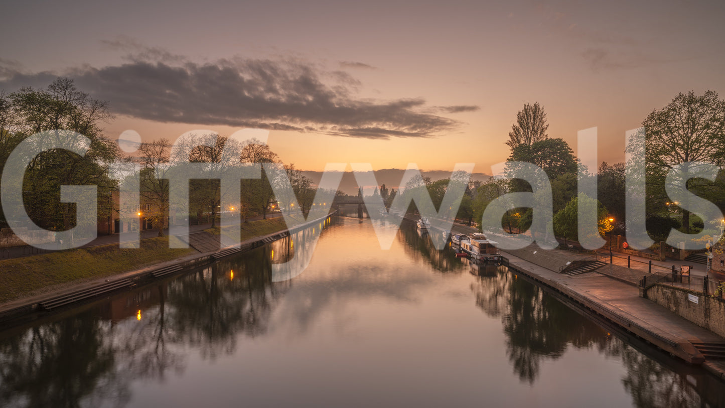 Reflective Sunset Canal Waters Wall Mural