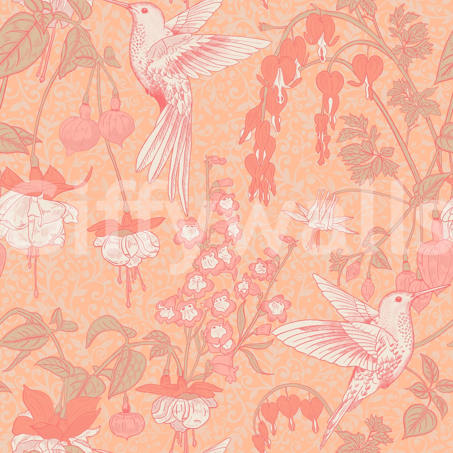 Hummingbird and Fuchsia Garden Wallpaper⁠