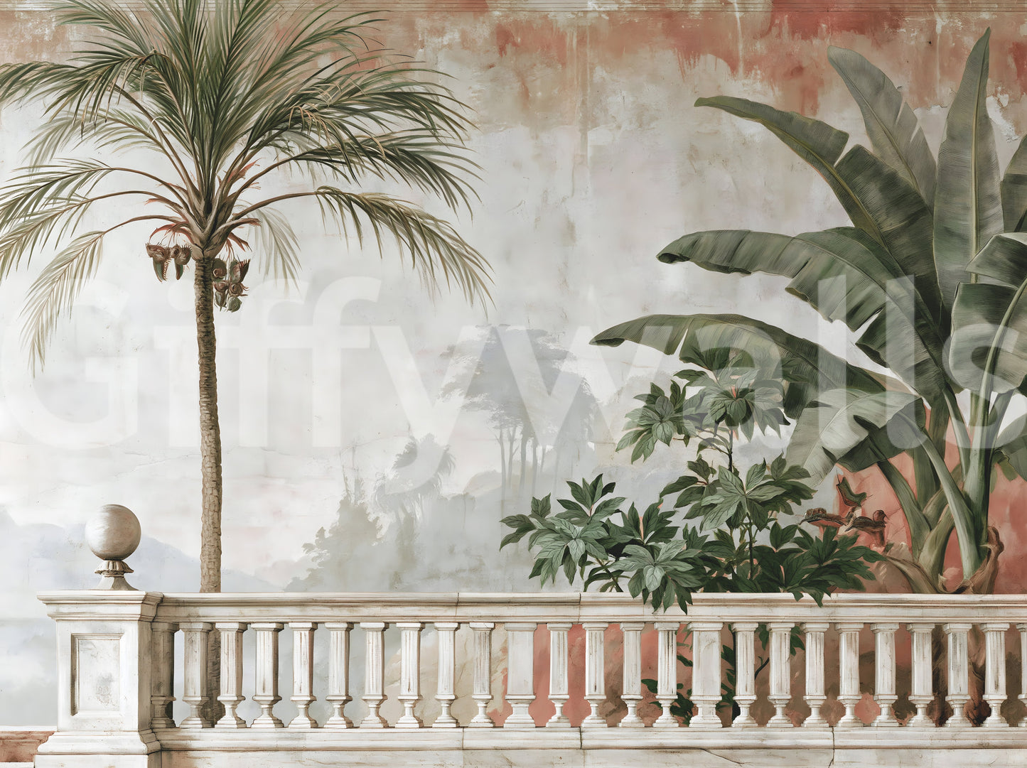 Vintage Coastal Garden Balustrade Wall Mural