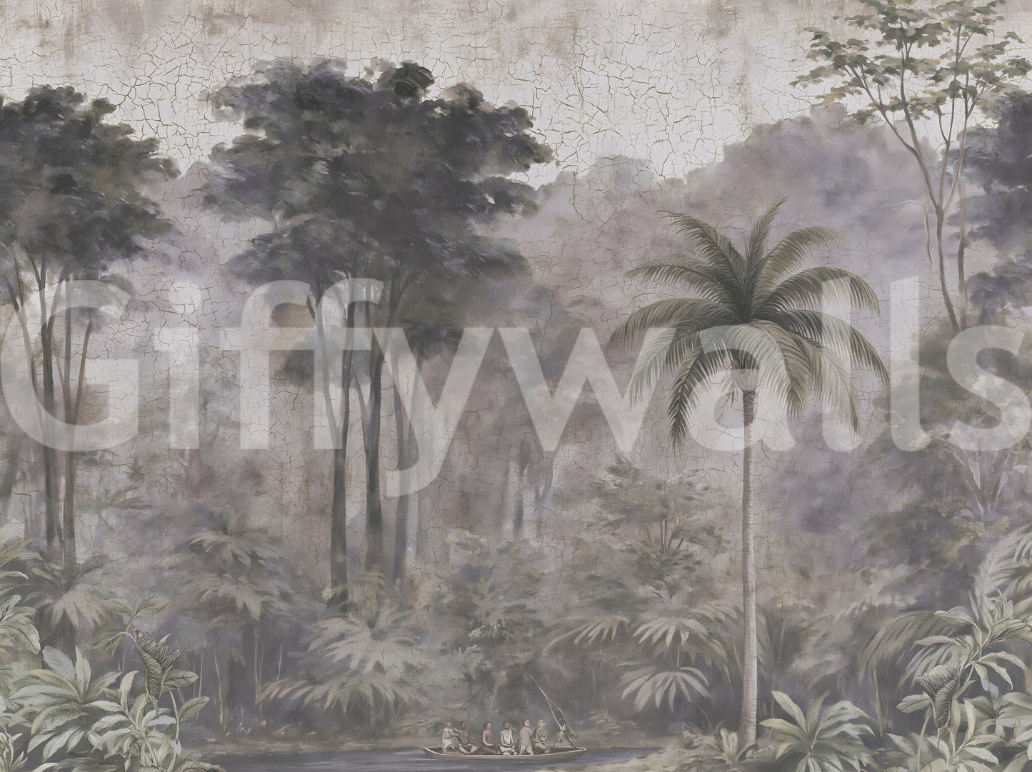 Misty River Expedition Scene Wall Mural