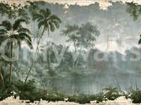 Aged Botanical Riverside Scene Wall Mural