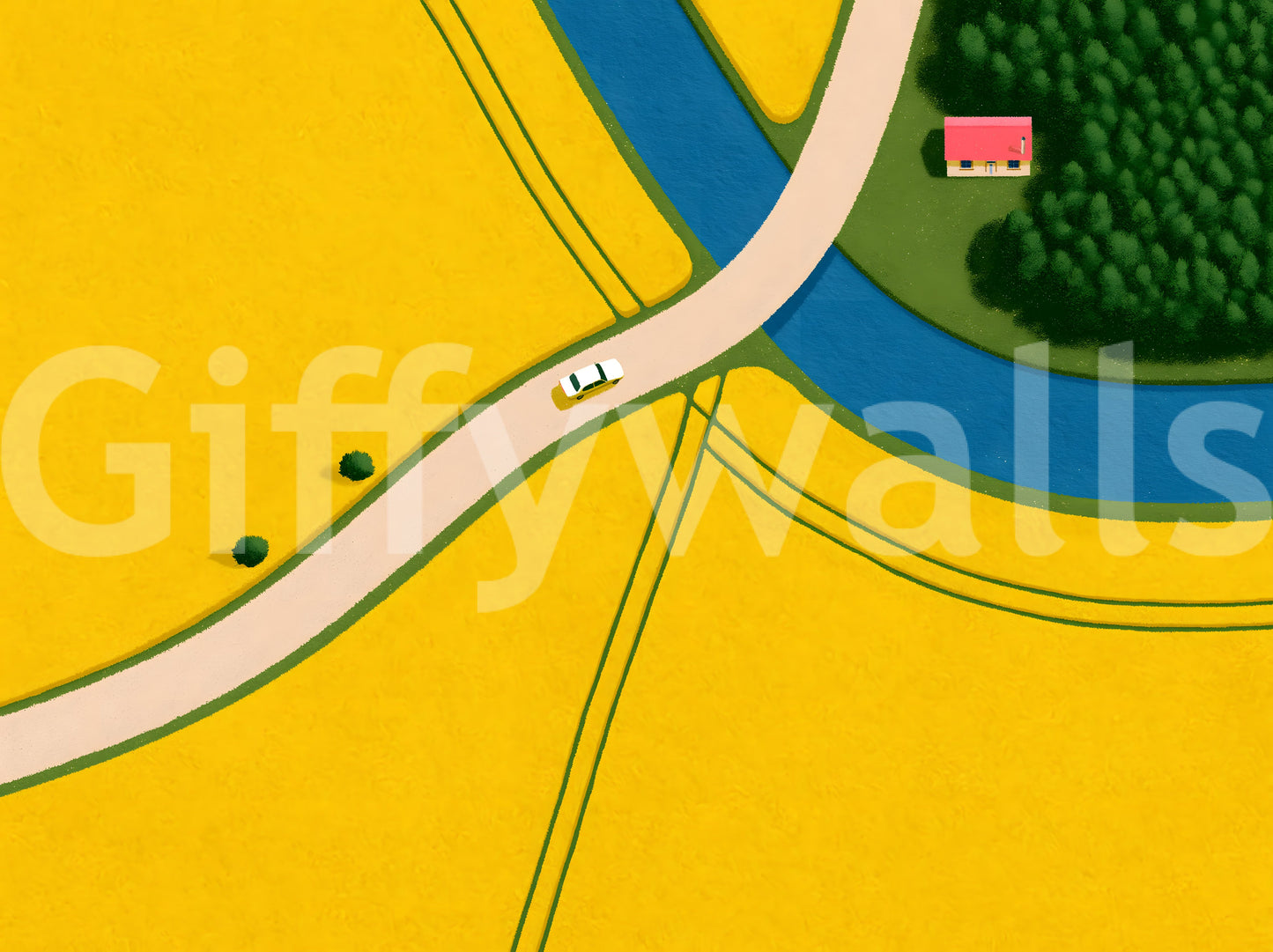 Country Road Through Golden Fields Wall Mural