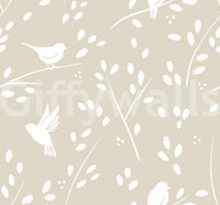 Serene Minimalist Garden Birds in Soft Taupe Wallpaper⁠