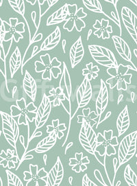 Sage Green Hand-Drawn Floral Line Art Wallpaper⁠