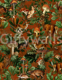 Rustic Woodland Creatures and Fungi Tapestry Wallpaper⁠
