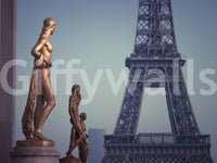 Bronze Sculptures and Eiffel Tower Detail Wall Mural