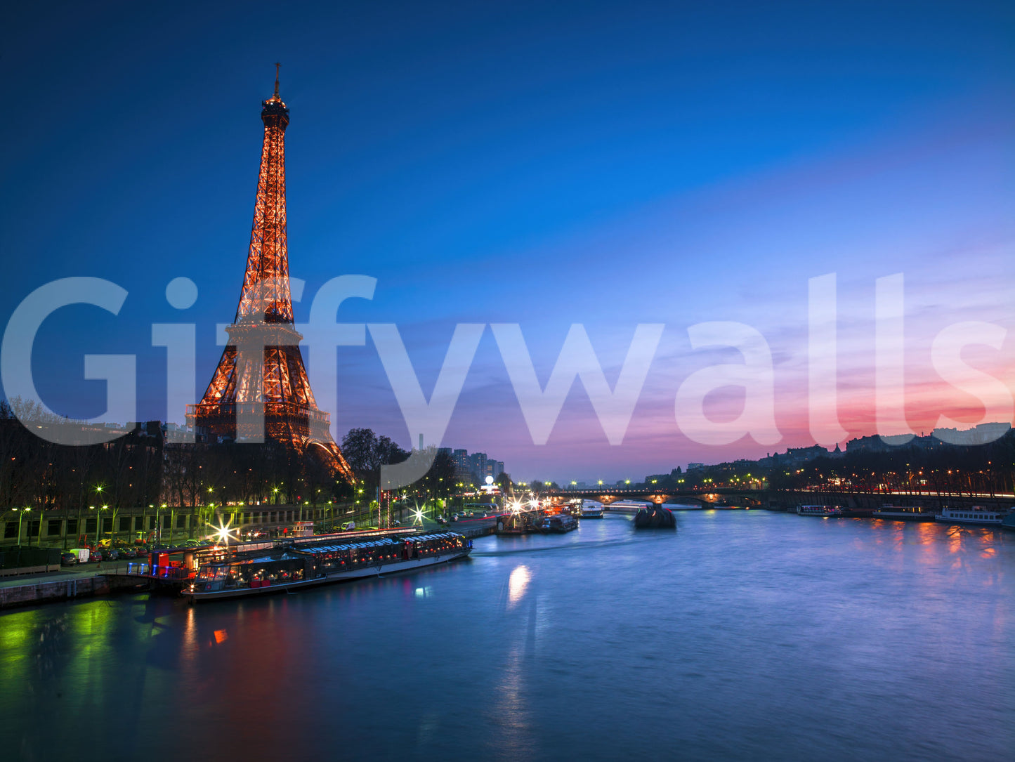 Parisian River Nightscape Wall Mural