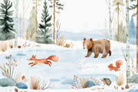 Winter Forest Friends Watercolor Scene Wall Mural