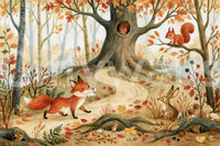 Autumn Woodland Animal Friends Wall Mural