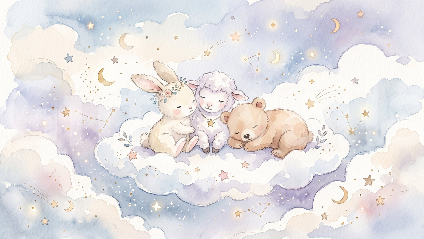 Celestial Animal Cuddle Wall Mural