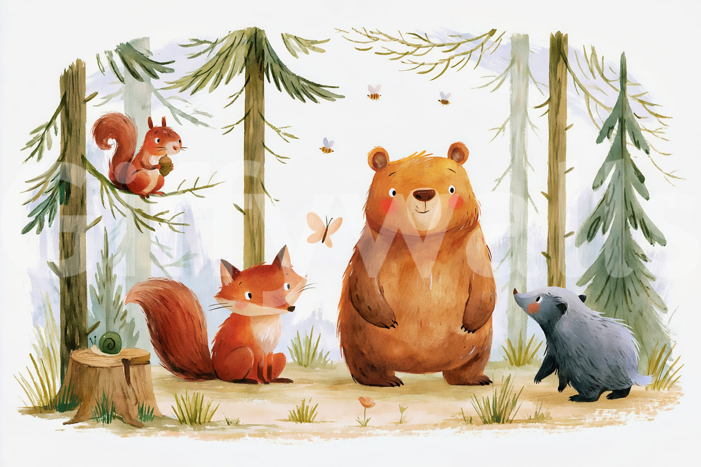 Whimsical Woodland Friends in a Autumnal Forest  Wall Mural
